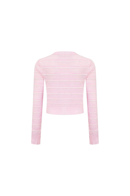 Ann Andelman Pink Striped Openwork Knit Top