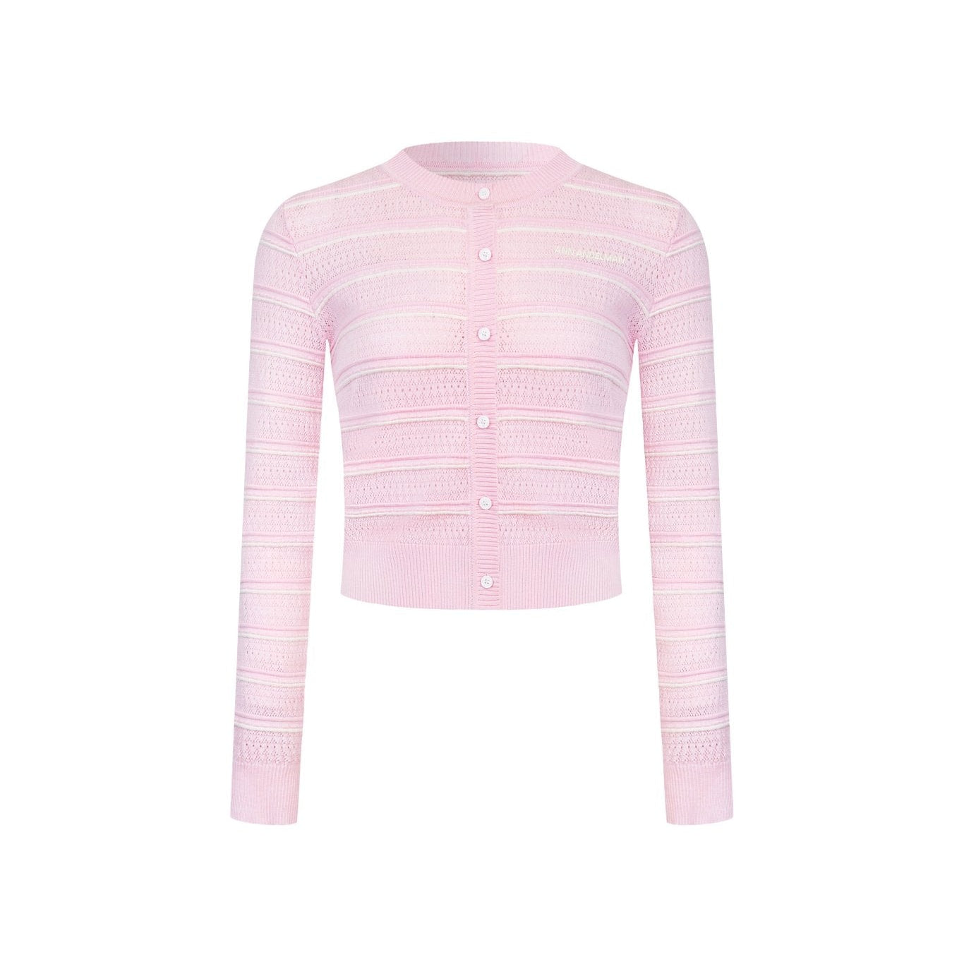 Ann Andelman Pink Striped Openwork Knit Top