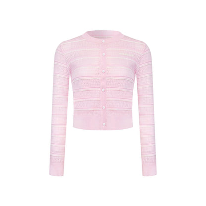 Ann Andelman Pink Striped Openwork Knit Top