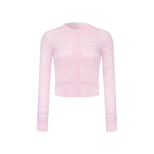 Ann Andelman Pink Striped Openwork Knit Top