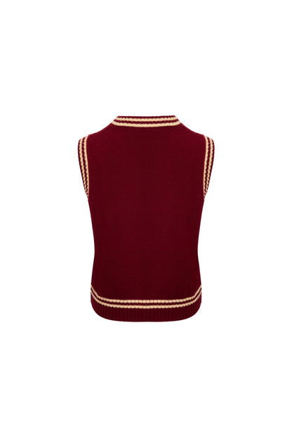 Ann Andelman Red Crew Neck Logo Knit Vest