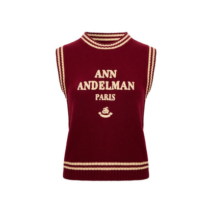 Ann Andelman Red Crew Neck Logo Knit Vest