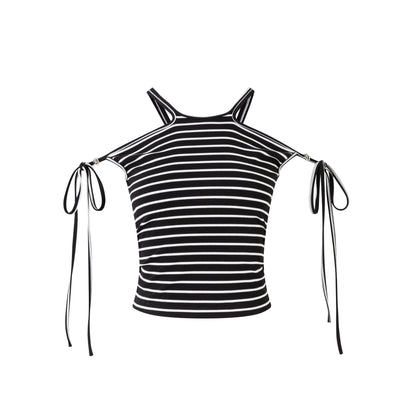 DIANA VEVINA Slim Fit Black And White Striped Strappy Tank Top