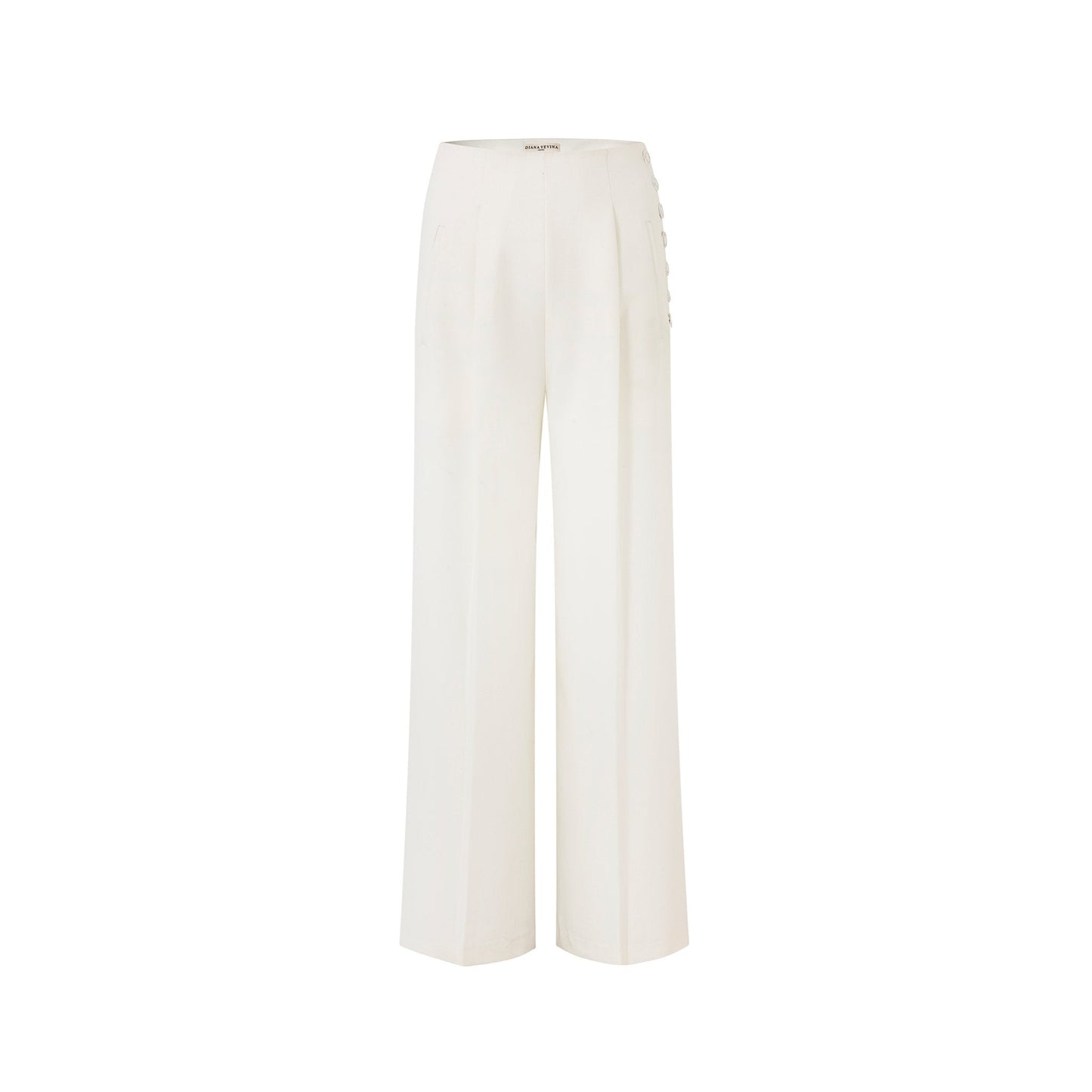 DIANA VEVINA Straight Leg Suit Pants with Metallic Hand-Sewn Buttons