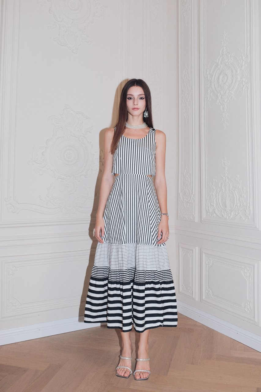 DIANA VEVINA Striped Patchwork Sleeveless Dress