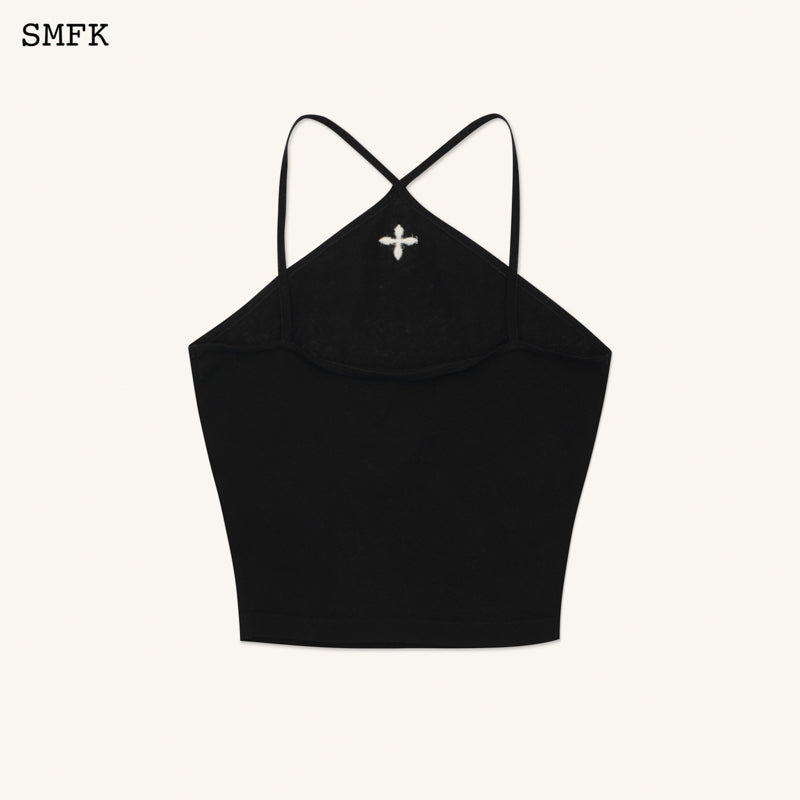 SMFK Temple Traditional Black Knitted Cross Sling Top