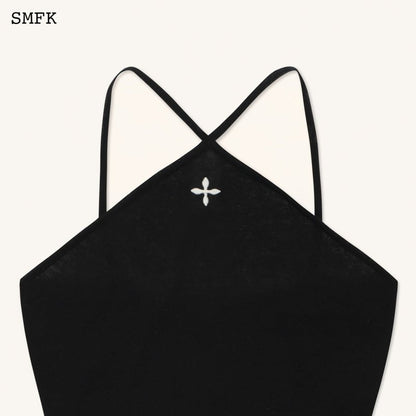 SMFK Temple Traditional Black Knitted Cross Sling Top