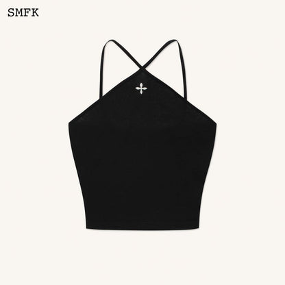 SMFK Temple Traditional Black Knitted Cross Sling Top