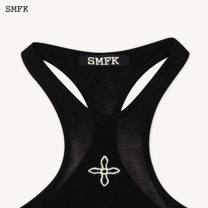 SMFK Temple Traditional Halter-Neck Knitted Vest Top Black