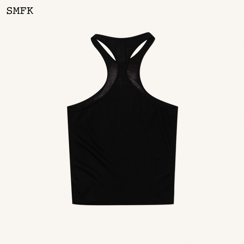 SMFK Temple Traditional Halter-Neck Knitted Vest Top Black