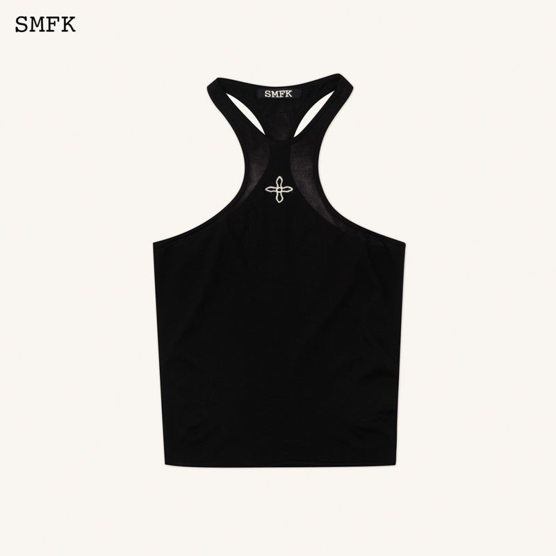 SMFK Temple Traditional Halter-Neck Knitted Vest Top Black