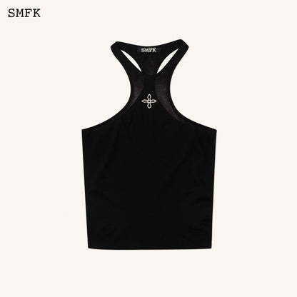 SMFK Temple Traditional Halter-Neck Knitted Vest Top Black