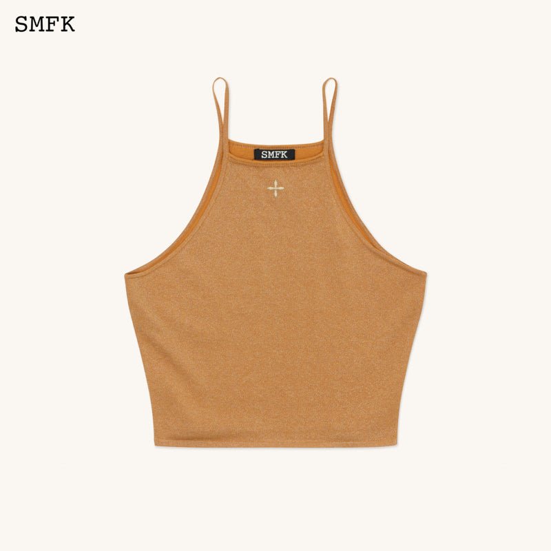 SMFK Temple Traditional Plain Knitted Sling Vest Top Golden