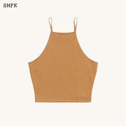 SMFK Temple Traditional Plain Knitted Sling Vest Top Golden