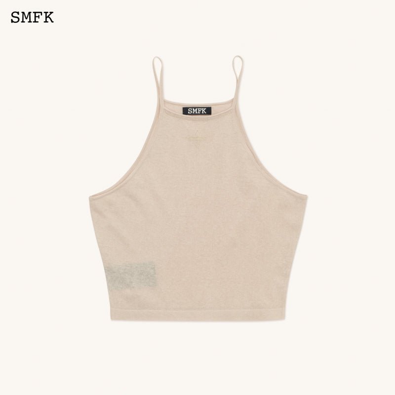 SMFK Temple Traditional Plain Knitted Sling Vest Top Linen