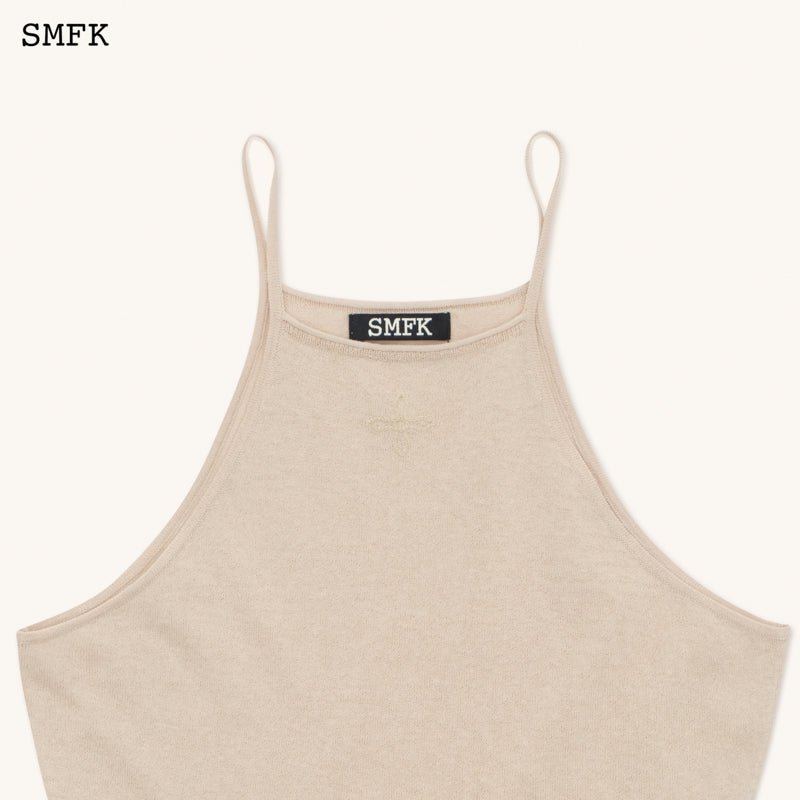 SMFK Temple Traditional Plain Knitted Sling Vest Top Linen