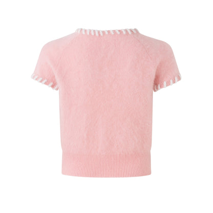 DIANA VEVINA V-Neck Knit Tender Short Top Pink