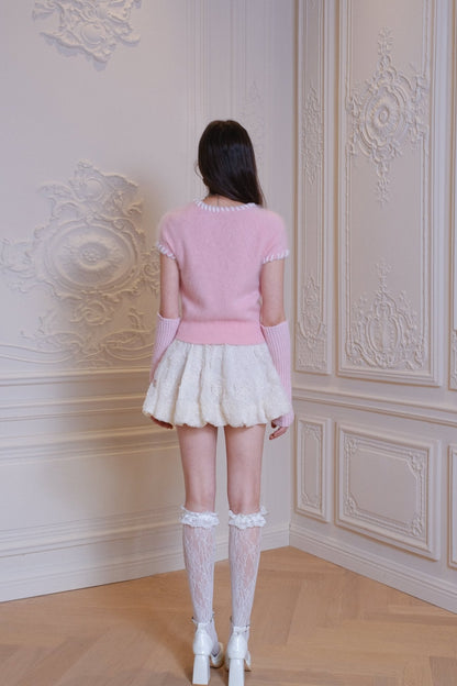 DIANA VEVINA V-Neck Knit Tender Short Top Pink