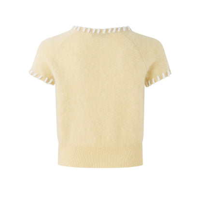 DIANA VEVINA V-Neck Knit Tender Short Top Yellow