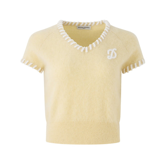 DIANA VEVINA V-Neck Knit Tender Short Top Yellow