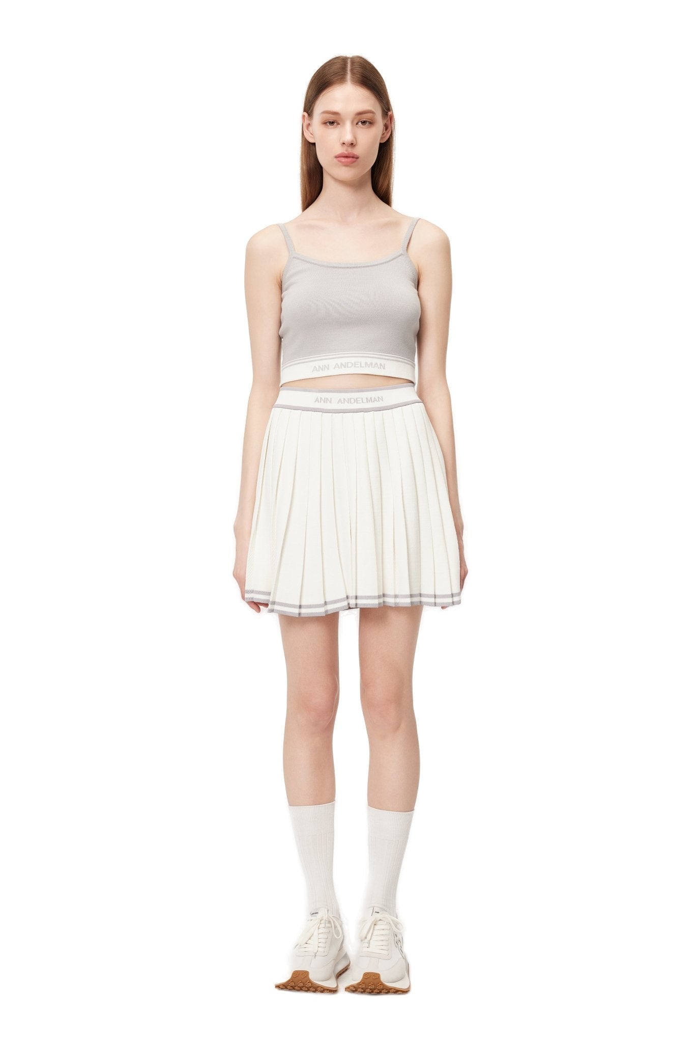 Ann Andelman White and Purple Woolen Logo Pleated Skirt