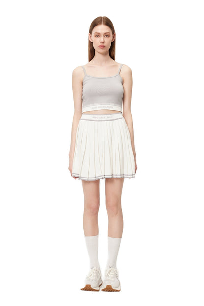 Ann Andelman White and Purple Woolen Logo Pleated Skirt