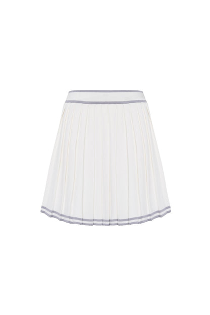Ann Andelman White and Purple Woolen Logo Pleated Skirt