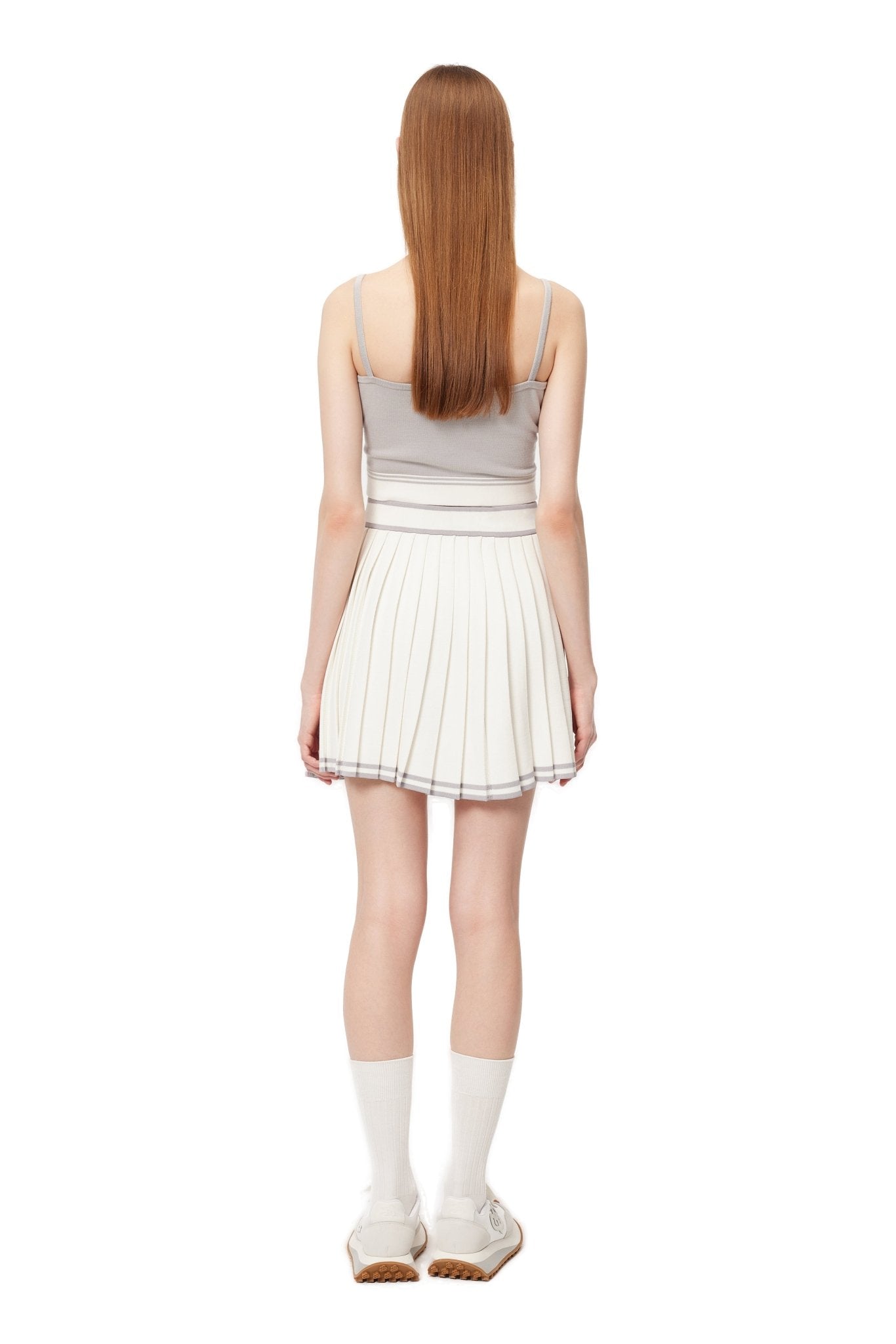 Ann Andelman White and Purple Woolen Logo Pleated Skirt