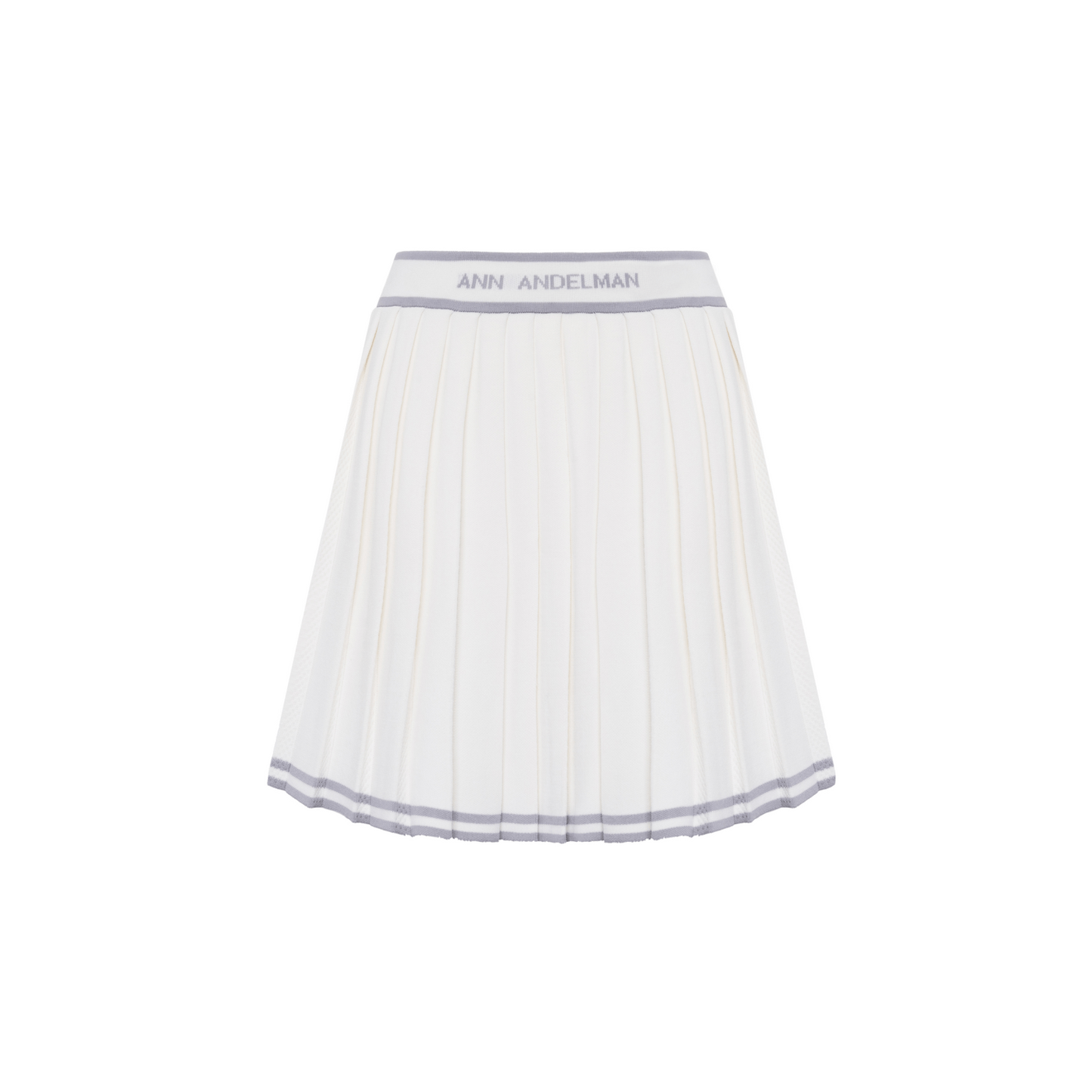 Ann Andelman White and Purple Woolen Logo Pleated Skirt