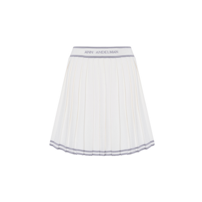Ann Andelman White and Purple Woolen Logo Pleated Skirt
