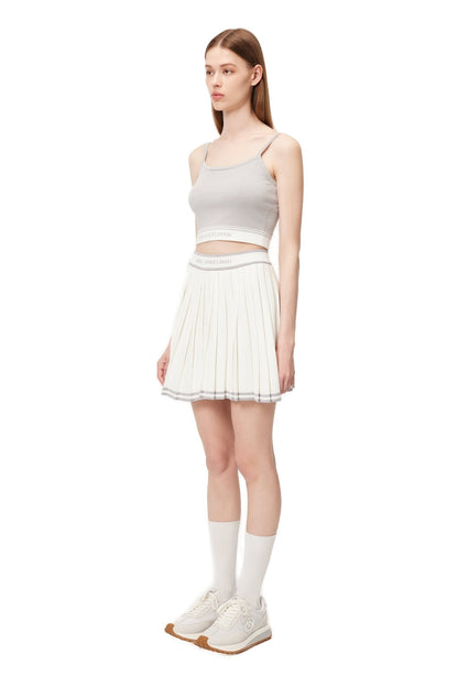 Ann Andelman White and Purple Woolen Logo Pleated Skirt