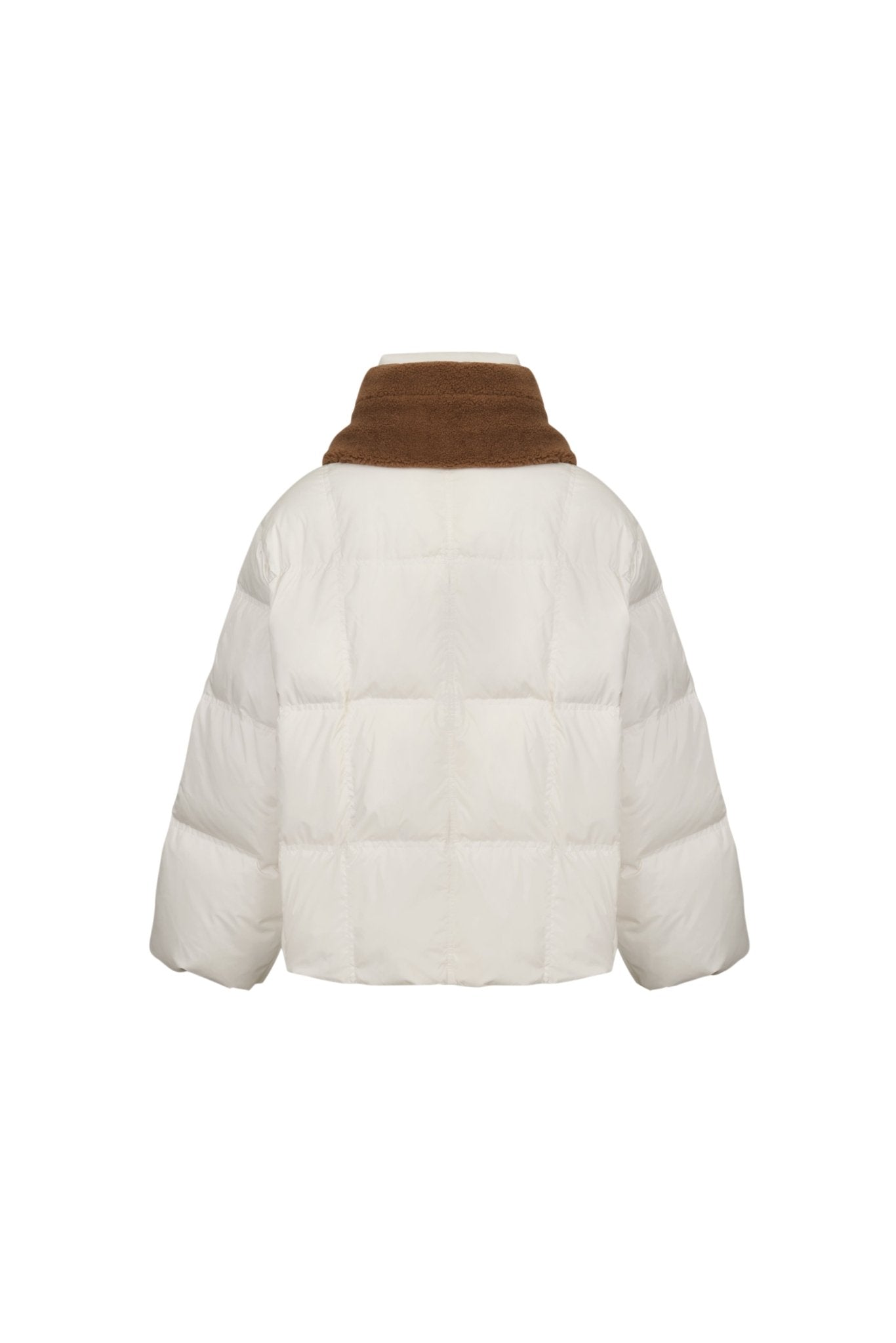 Ann Andelman White Detachable Color-blocked Scarf Down Jacket