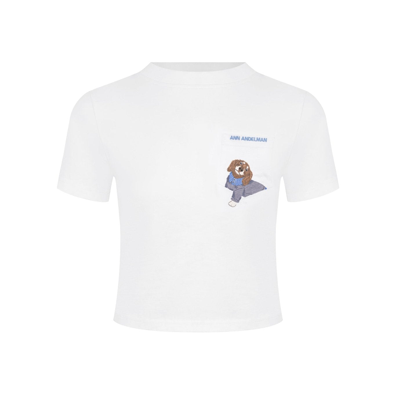 Ann Andelman White Puppy Embroidered Cropped T-Shirt