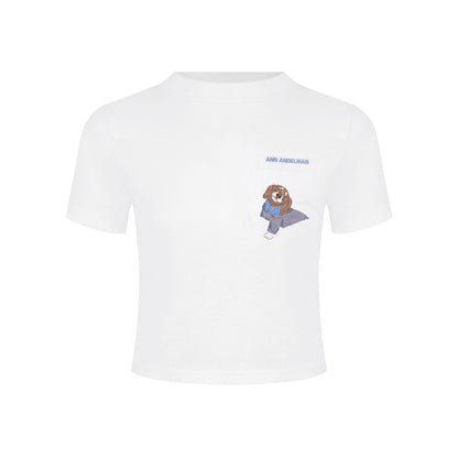 Ann Andelman White Puppy Embroidered Cropped T-Shirt