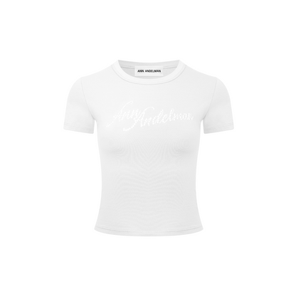 Ann Andelman White Rhinestone Short Sleeves