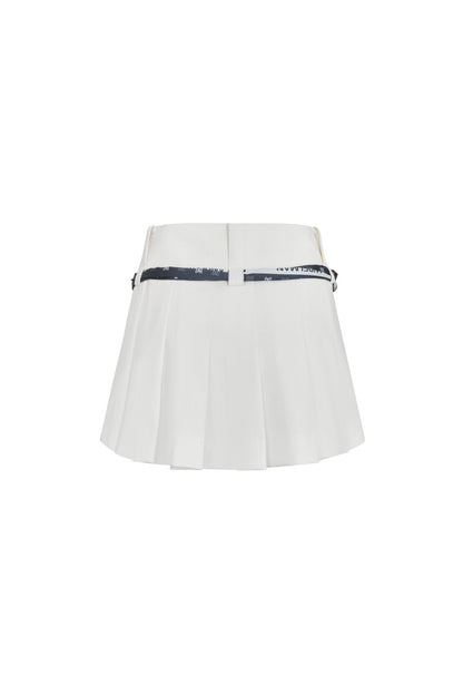 Ann Andelman Silk Scarf Tied Pleated Skirt White