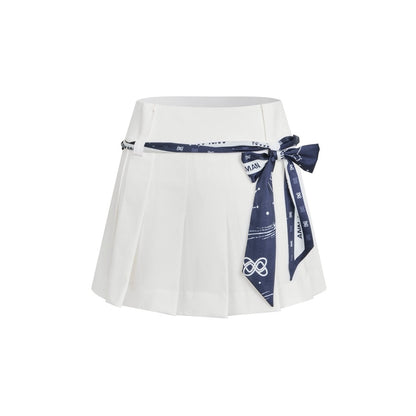 Ann Andelman Silk Scarf Tied Pleated Skirt White