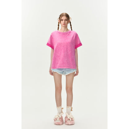 13DE MARZO Washed Sequins Logo T-Shirt Pink