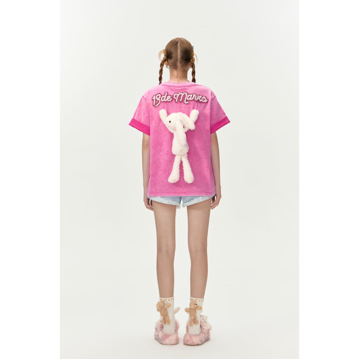 13DE MARZO Washed Sequins Logo T-Shirt Pink