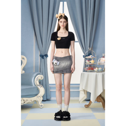 13DE MARZO X PEKO Fujiya Sweets Bear Denim Skirt Gray