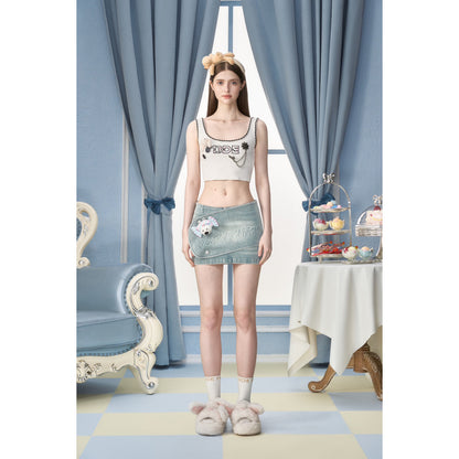 13DE MARZO X PEKO Fujiya Sweets Bear Denim Skirt Blue