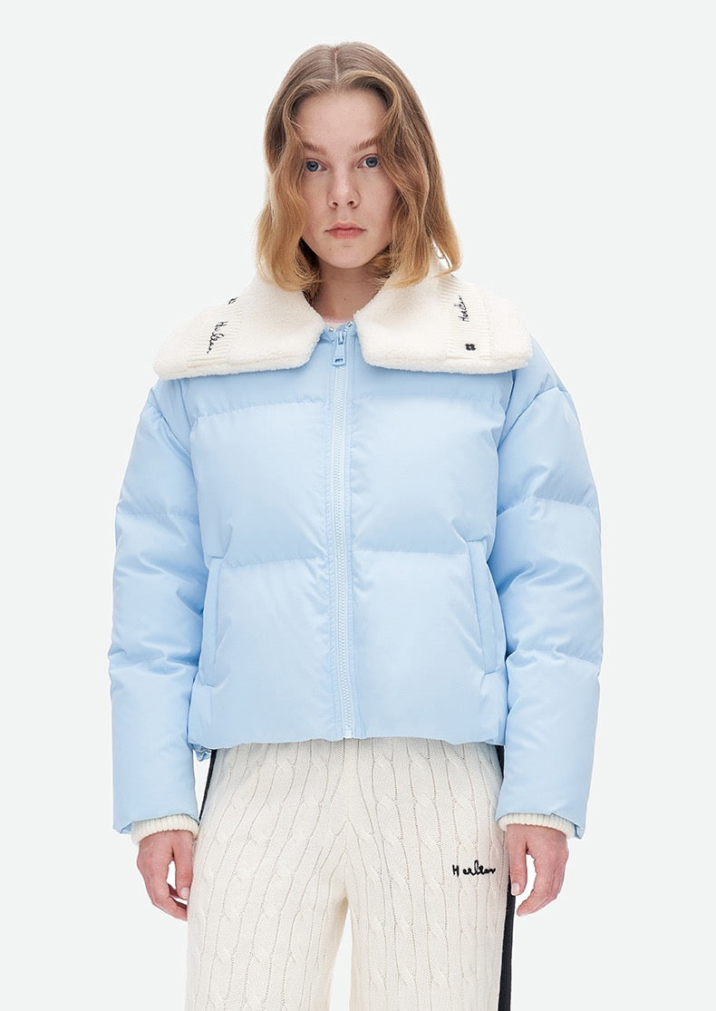 Herlian Rib Stitching Lapel Down Jacket Blue