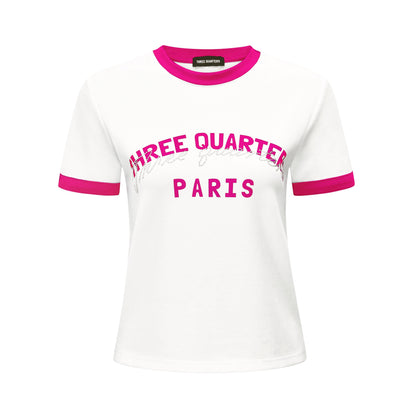 THREE QUARTERS Color Blocked Rhinestone Logo Tee - Fixxshop