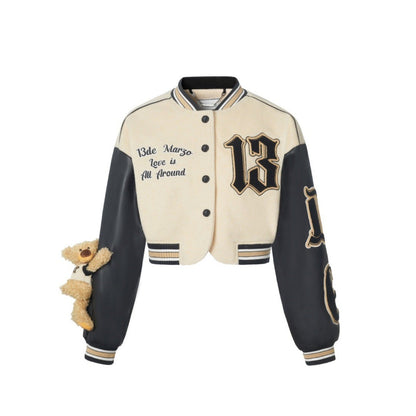 13DE MARZO Vintage Short Baseball Jacket Lamb's Wool