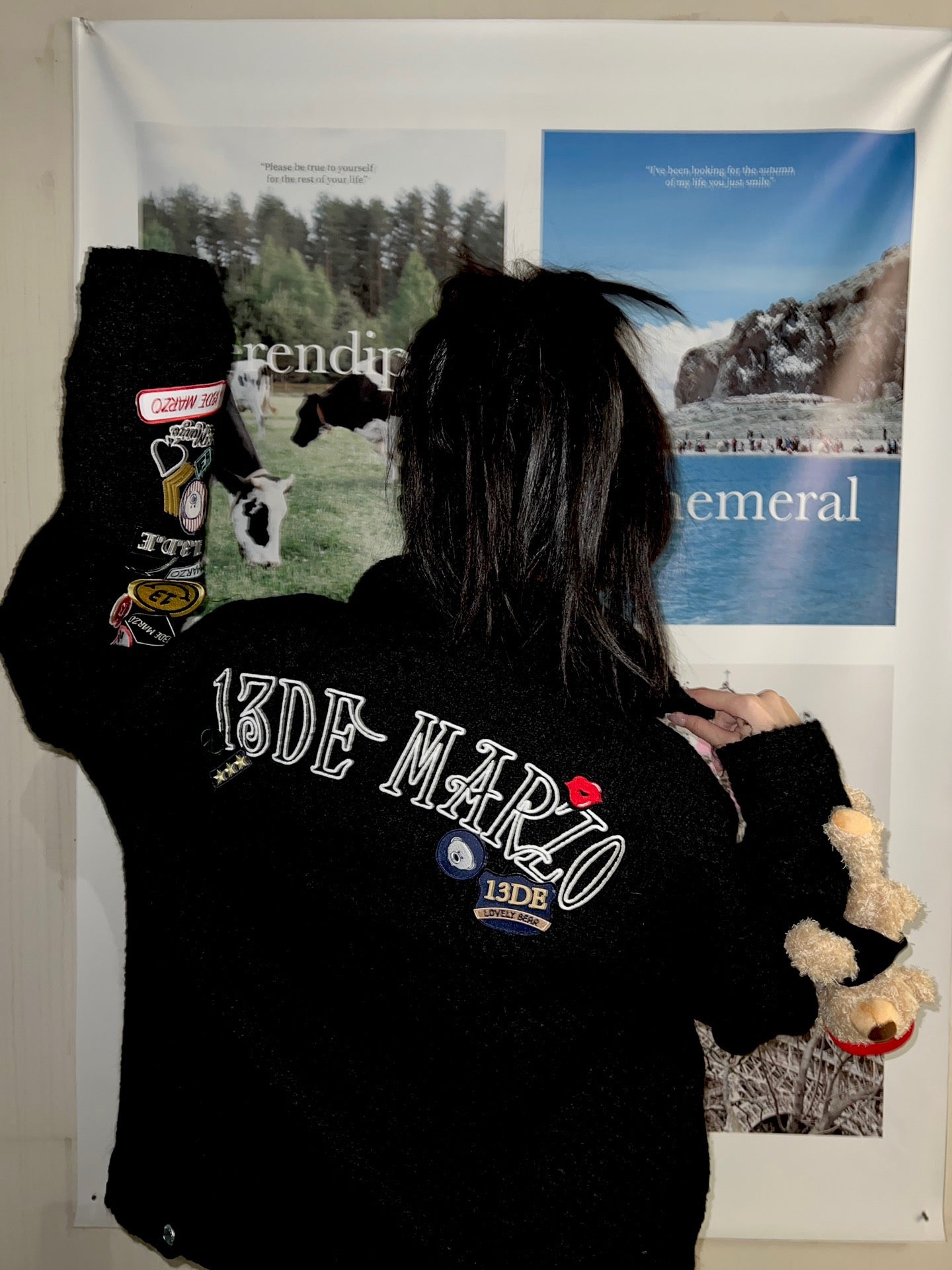 13DE MARZO Bear Badges Jacket Jet Black