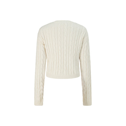 Herlian Round Neck Cable Pullover Sweater White