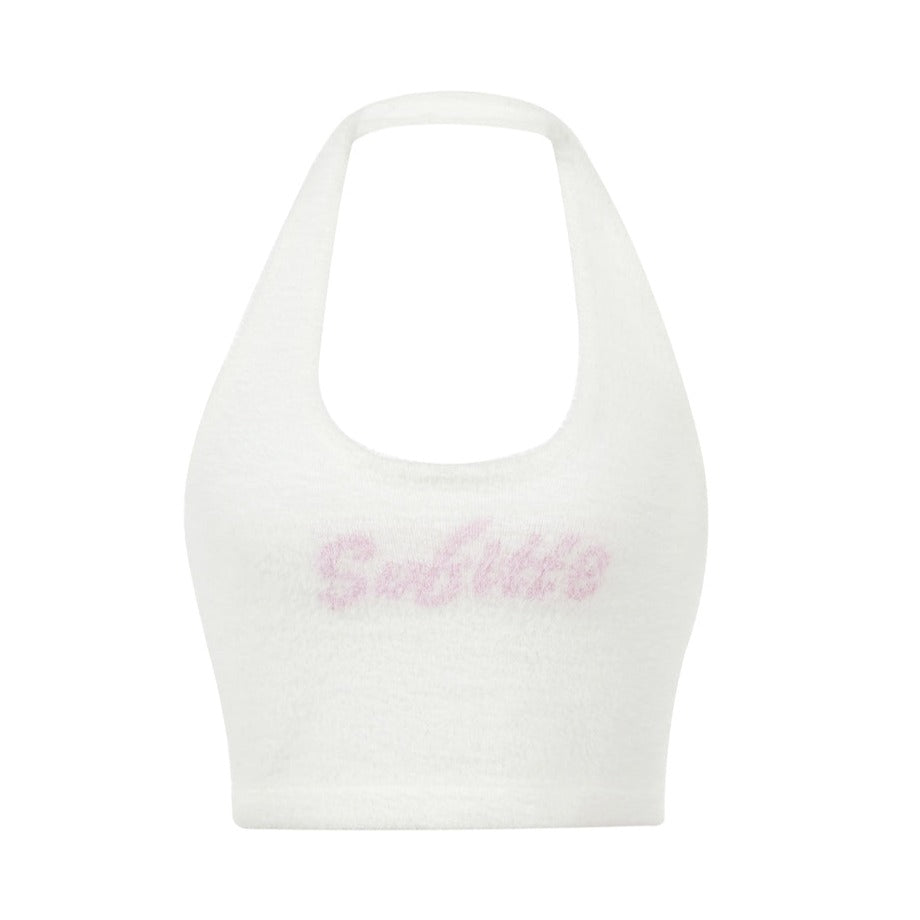 Sofitte Pink Logo Fluffy Crop Top Vest