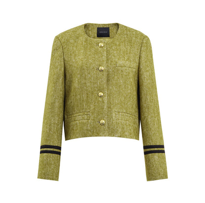 Concise-White British Woolen Short Coat Green