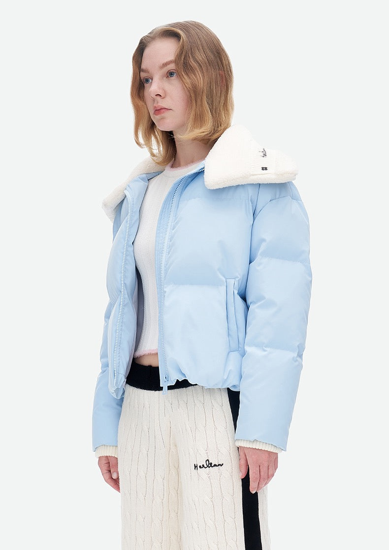 Herlian Rib Stitching Lapel Down Jacket Blue