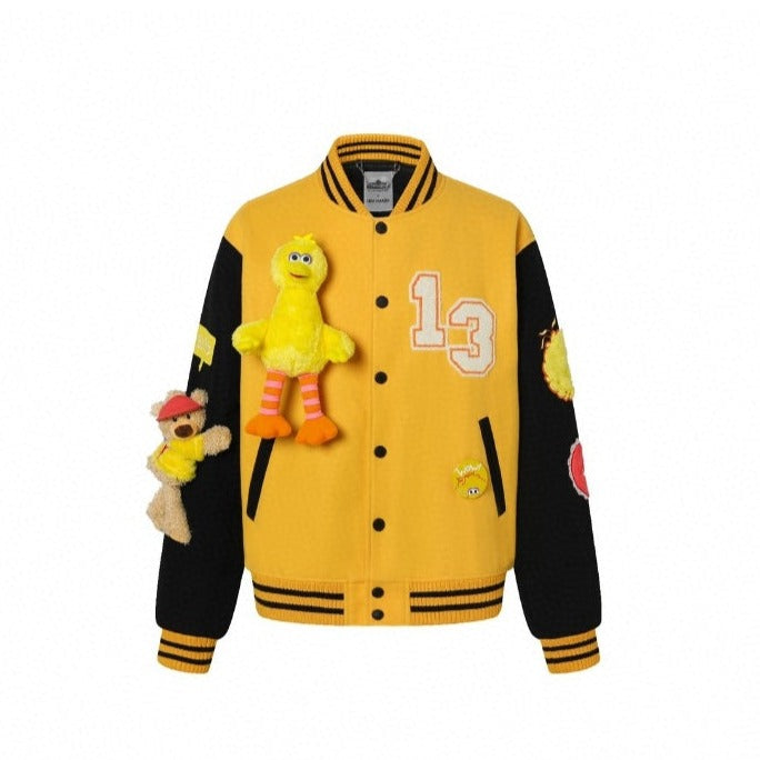 13DE MARZO x SESAME STREET Bigbird Bear Baseball Jacket Lemon Chrome - Fixxshop
